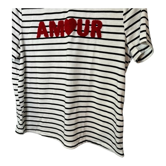🔹5/$25🔹 SHEIN Frenchy Letter Pattern White and Black Striped Short Sleeve Tee. M - Picture 5 of 9